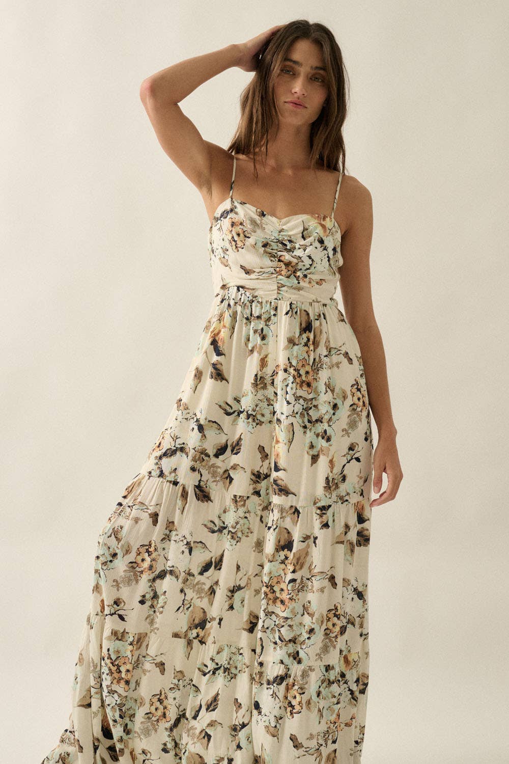 Floral Crepe Wide-Leg Tiered Ruffle Cami Jumpsuit