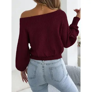 Off the Shoulder Twist Front Sweater