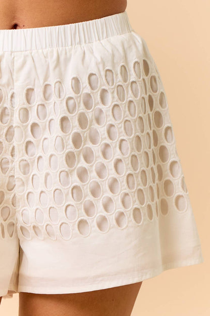 EMBROIDERED EYELET DETAIL SHORTS