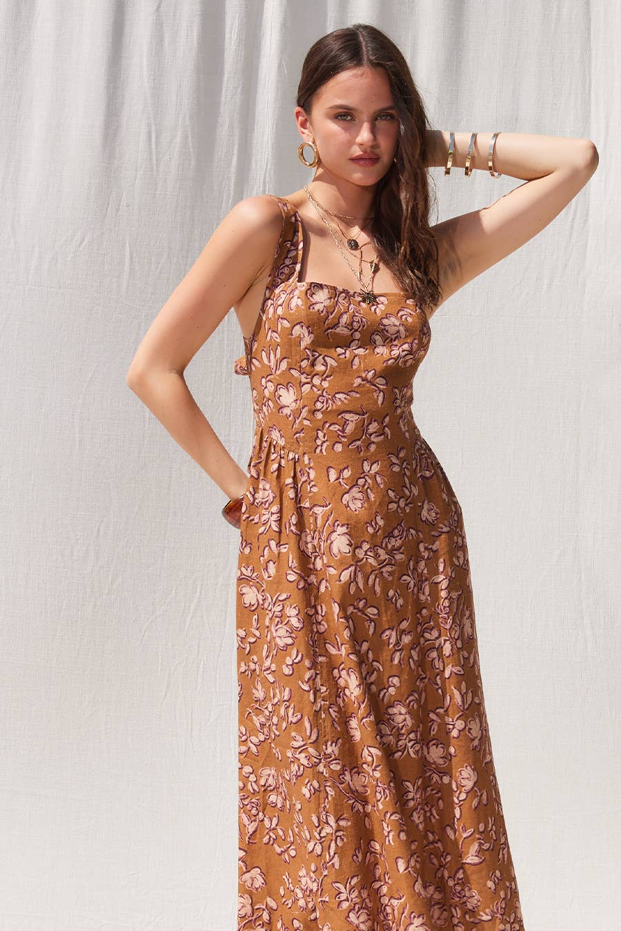 Printed Linen Midi Dress
