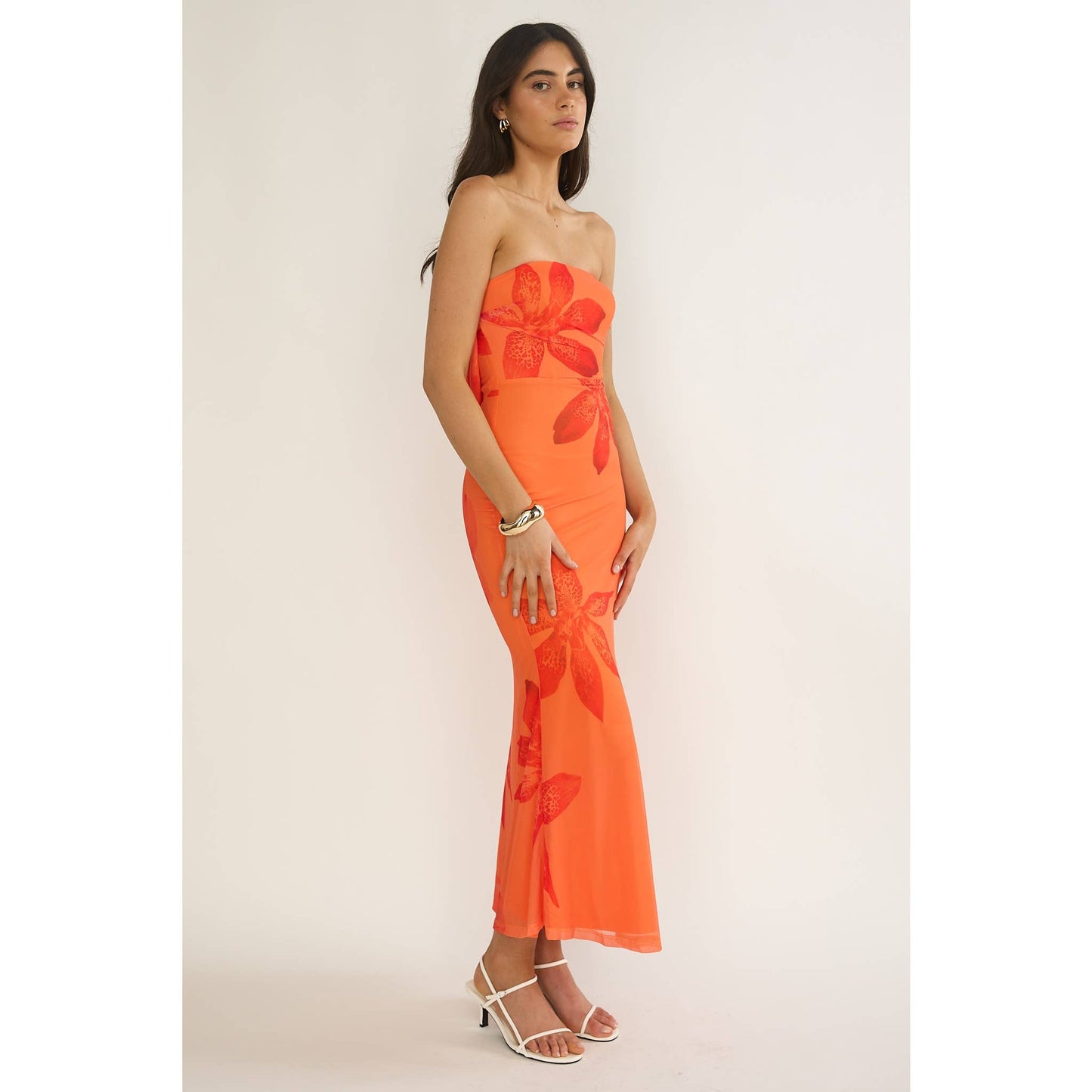 STRAPLESS BANDEAU FLORAL MIDI DRESS/64658J06
