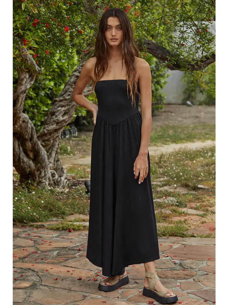 Spandex Tube Strapless Flare Jumpsuit