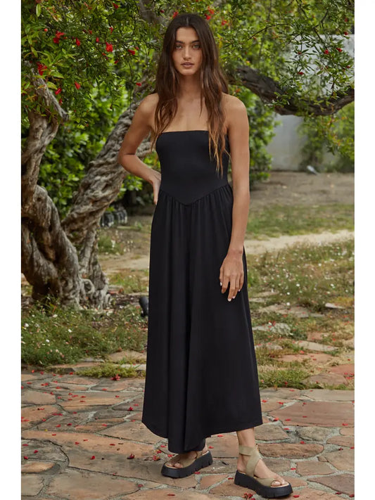 Spandex Tube Strapless Flare Jumpsuit