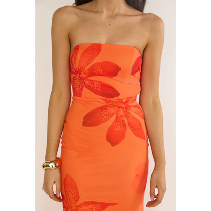 STRAPLESS BANDEAU FLORAL MIDI DRESS/64658J06