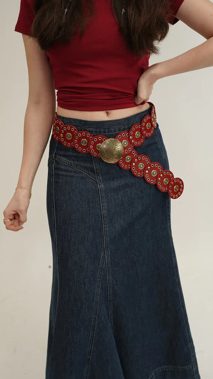Leather Circle Caterpillar Belt