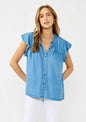 Tencel Flutter Sleeve Button-Down Top