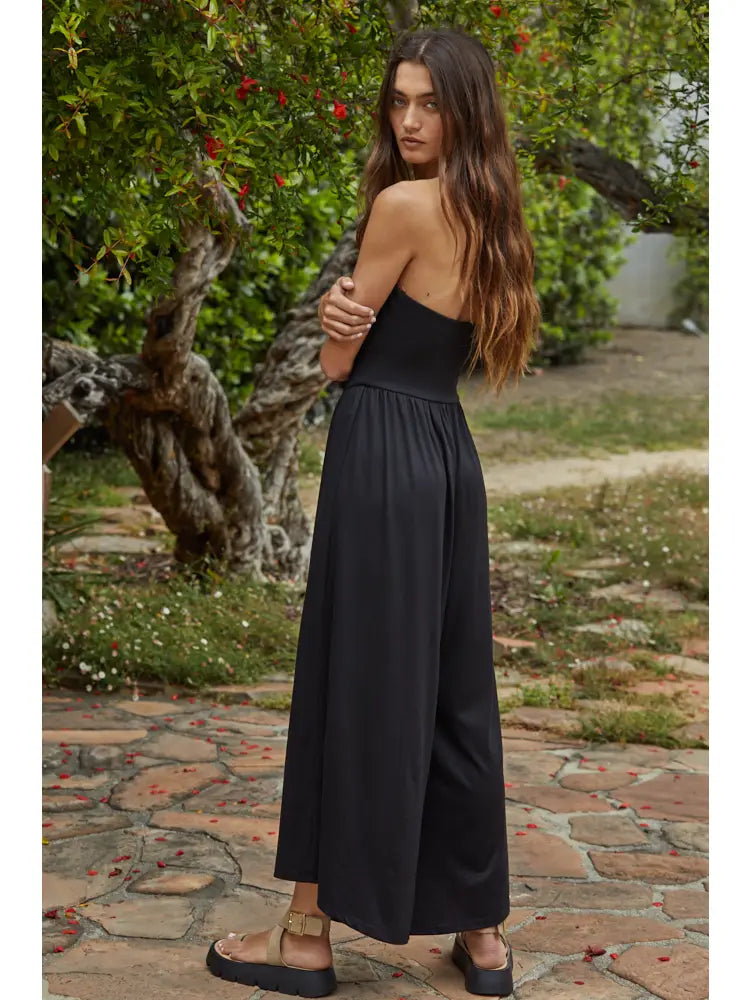 Spandex Tube Strapless Flare Jumpsuit