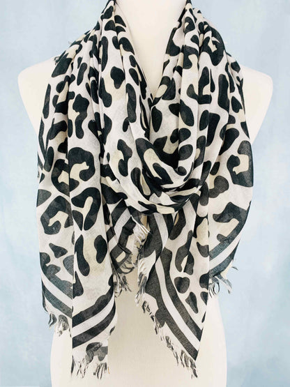 Brown & Black Leopard Frayed-Edge Scarf/Shawl