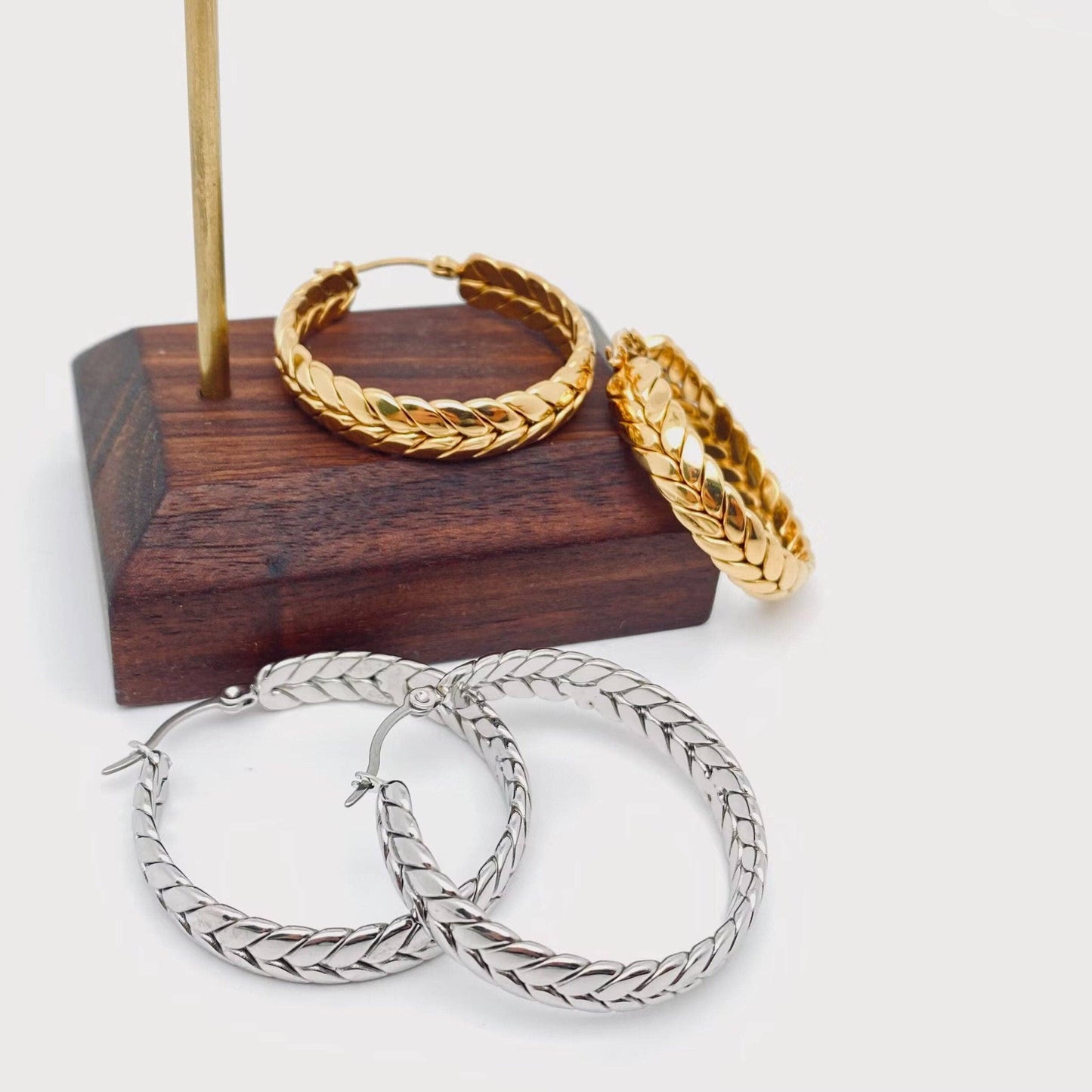 Wheat-shaped Stainless Steel Hoop Earrings - FGS