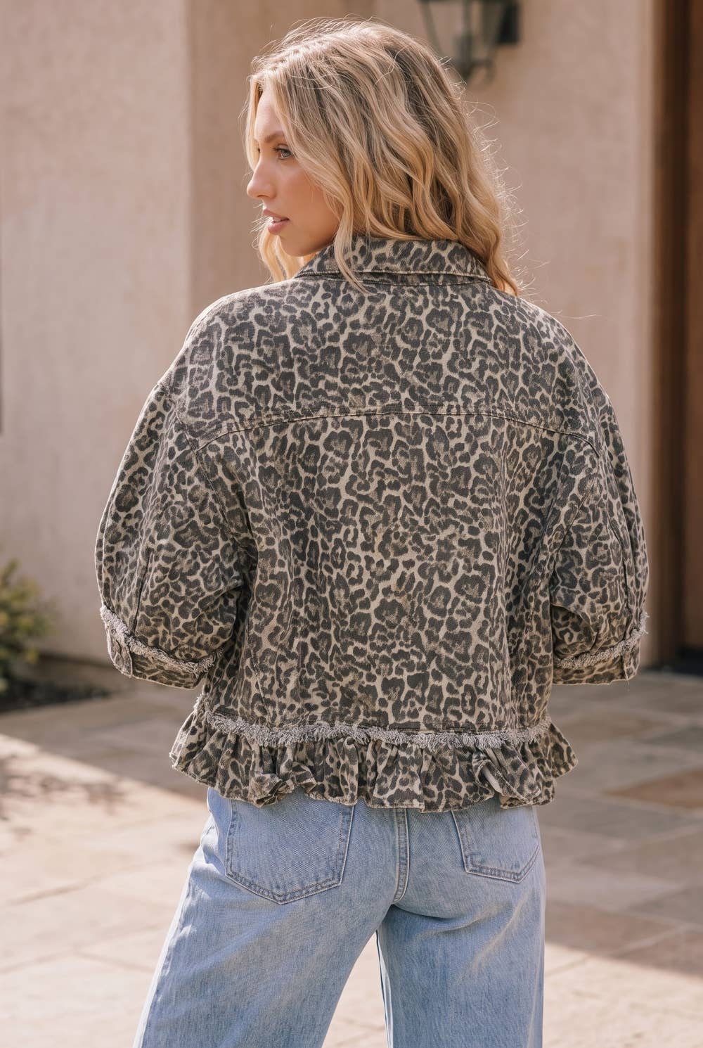 Leopard Print Ruffle Hem Jacket