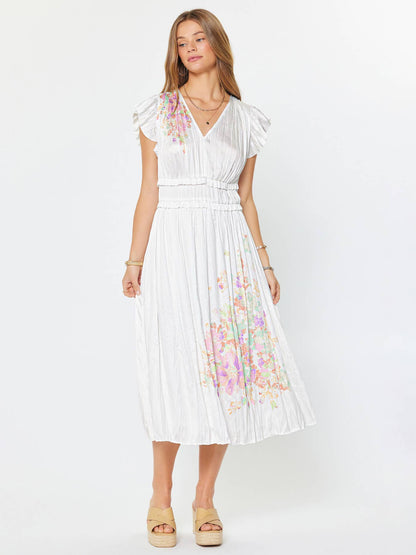 Floral Print Pleated Midi Dress