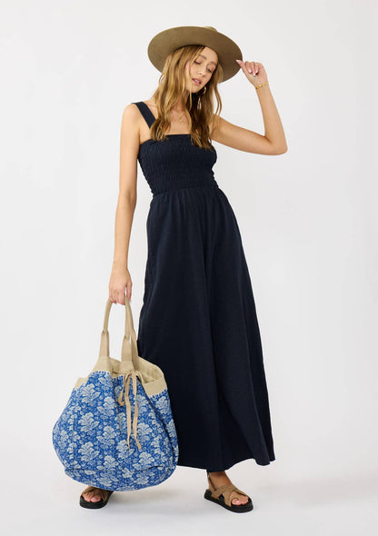 Leg Smocked Bodice Sleeveless Jumpsuit