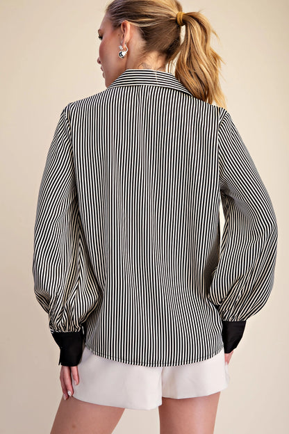 Stripe V-Neck Button Down