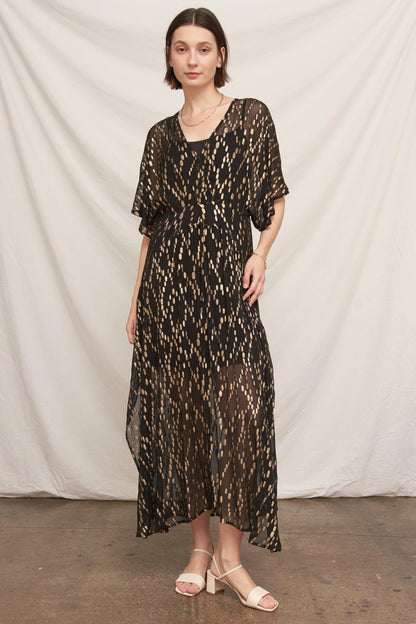 Gold Sequin Kimono Sleeve Maxi Dress