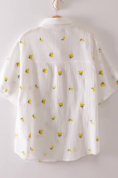 Fruit Embroidery Oversized Gauze Shirt Top