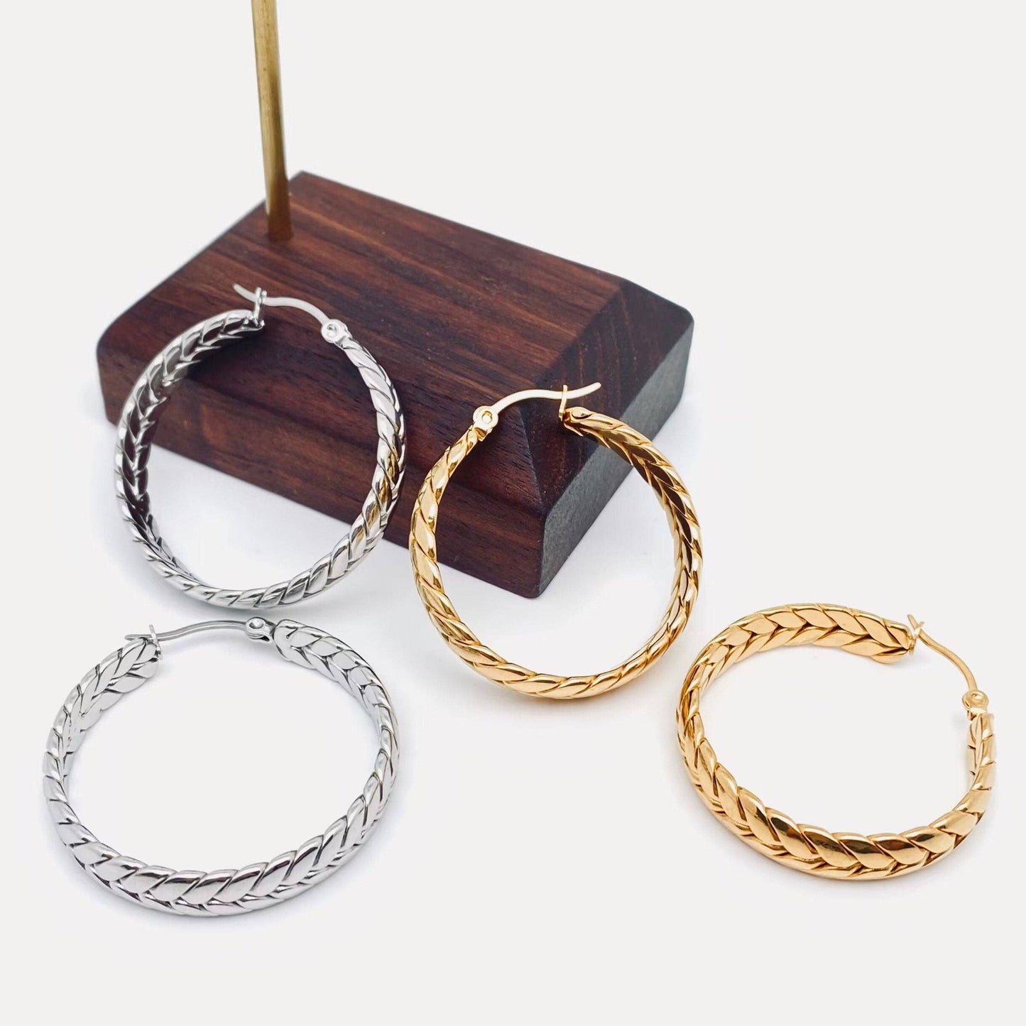 Wheat-shaped Stainless Steel Hoop Earrings - FGS