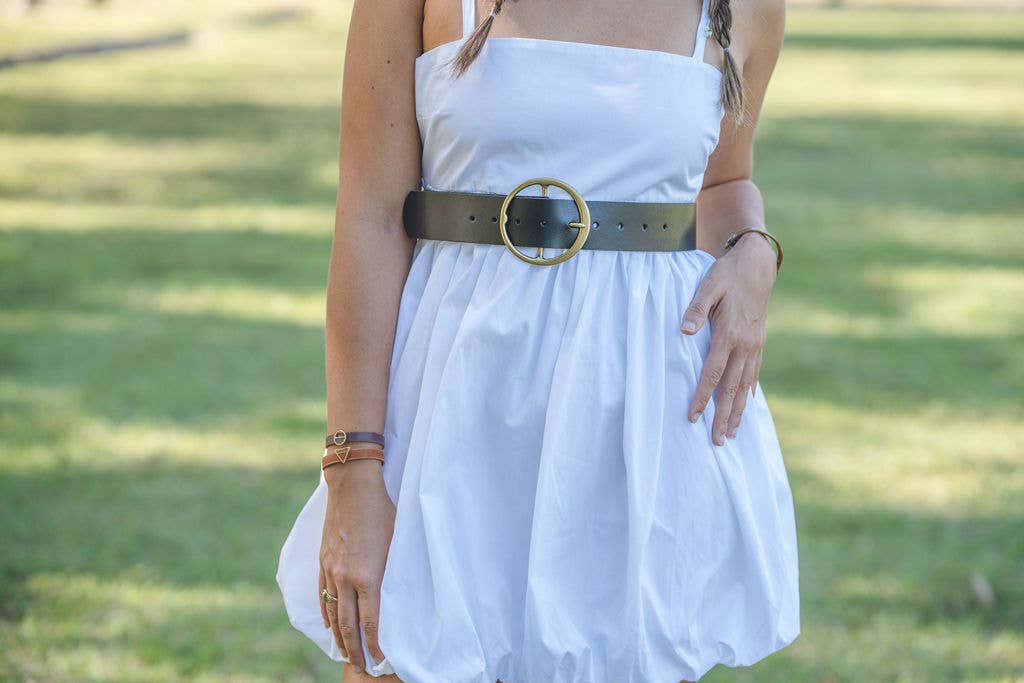 Ultra Wide Genuine Leather Circle Buckle Belt