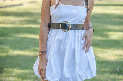 Ultra Wide Genuine Leather Circle Buckle Belt