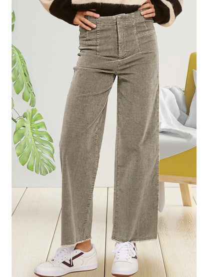 Mineral Washed HW Wide Leg Corduroy Pants
