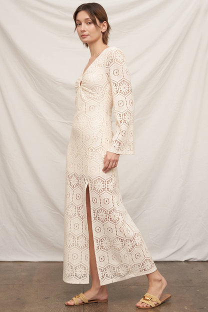 Long Sleeve Open-Back Crochet Maxi Dress
