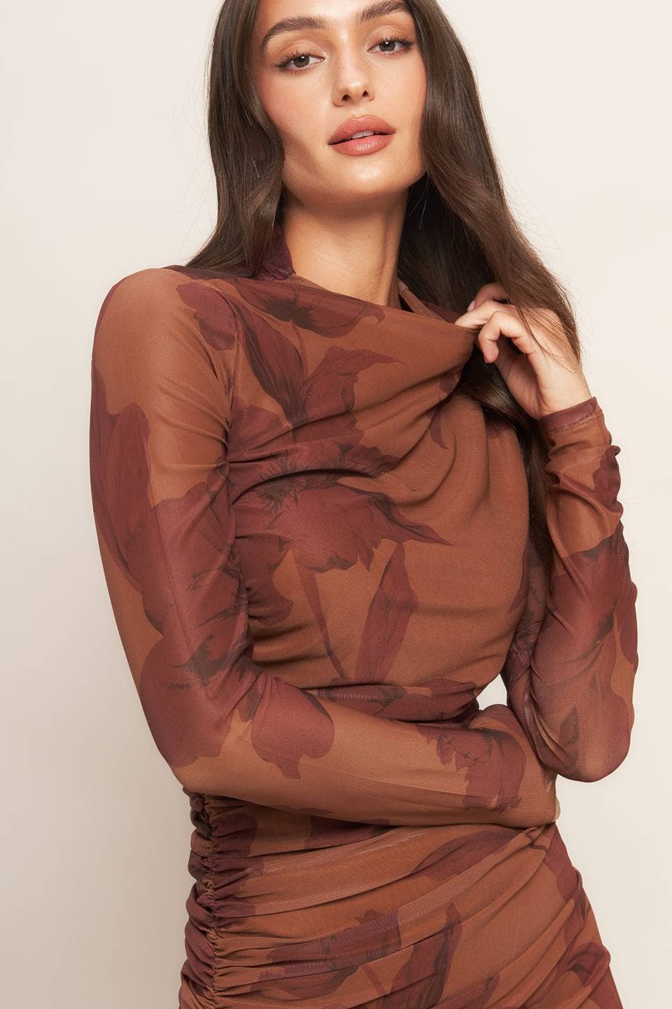 Printed power mesh midi dress