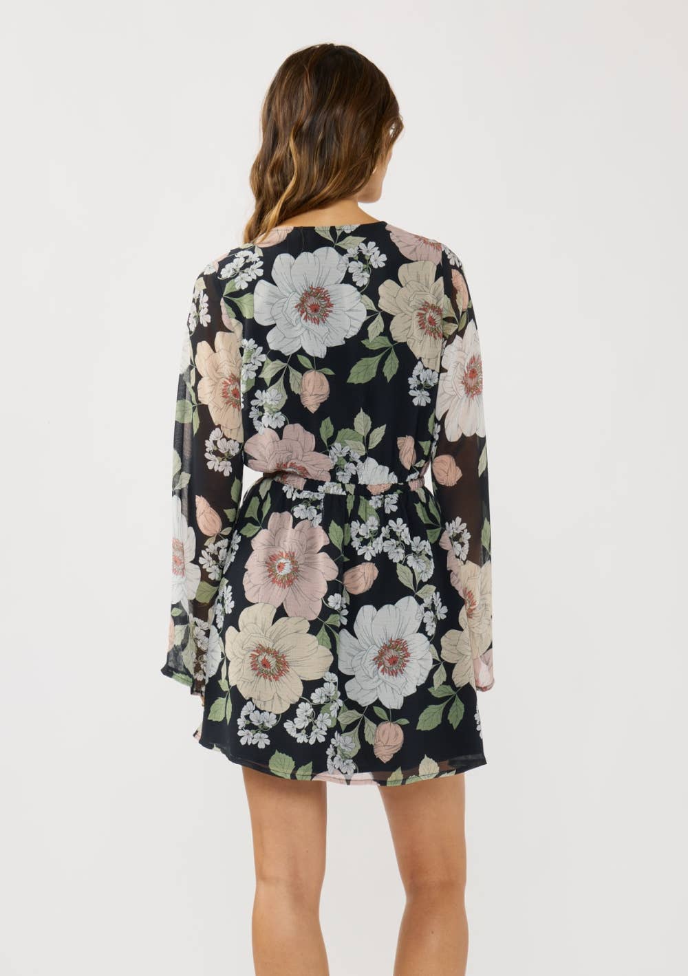 Floral Wrap Mini Dress with Bell Sleeves