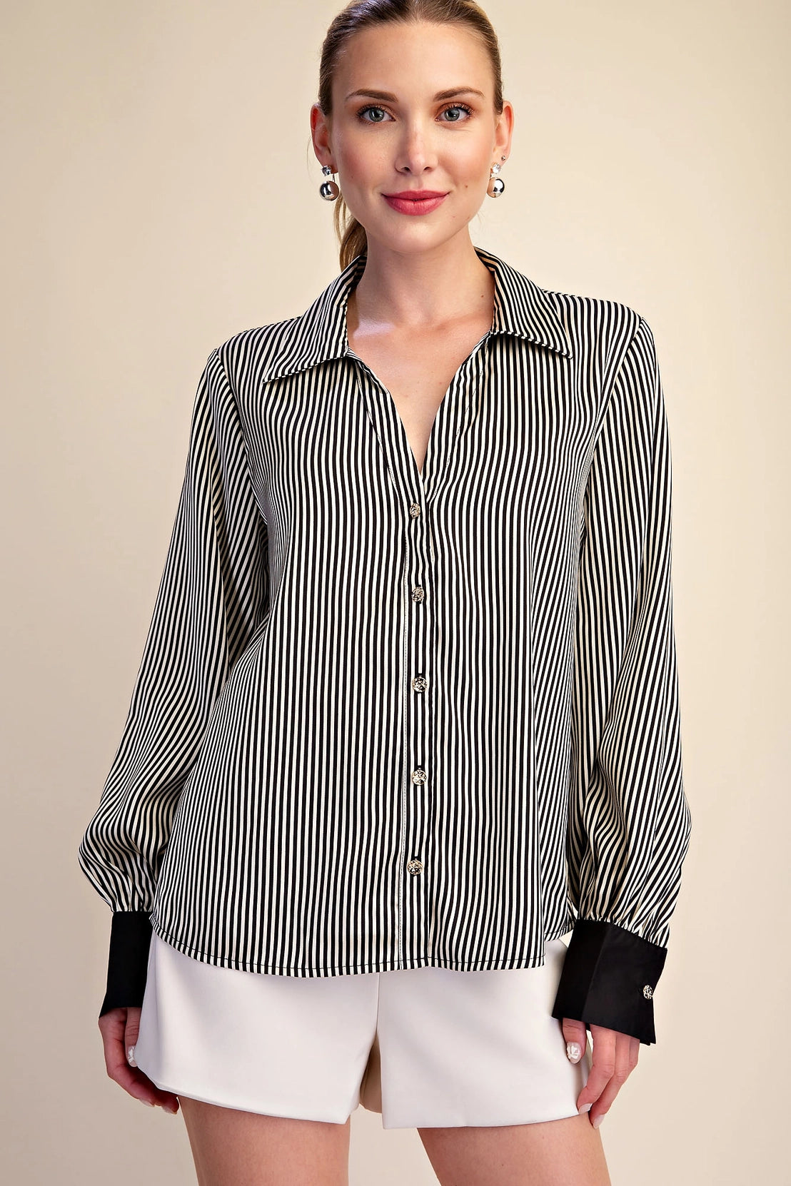 Stripe V-Neck Button Down
