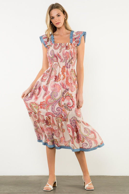 Paisley Flutter Sleeve Maxi Dress