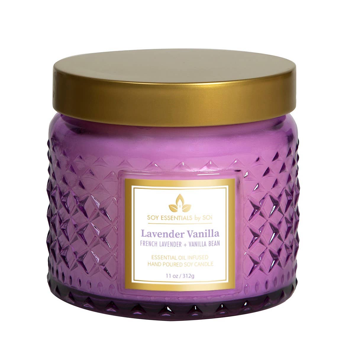 Lavender Vanilla 11oz Faceted Glass Jar Soy Candle