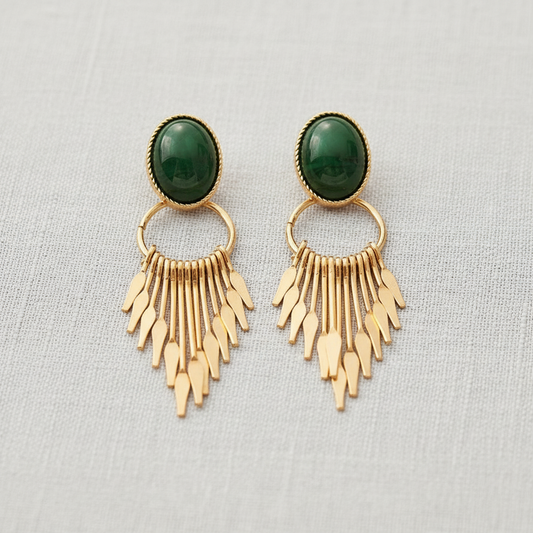 Resin Oval Tassel Silver Earrings