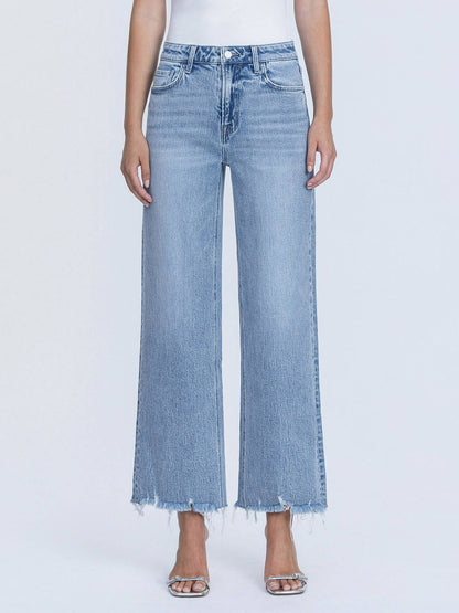 MID RISE FRAYED HEM ANKLE WIDE LEG