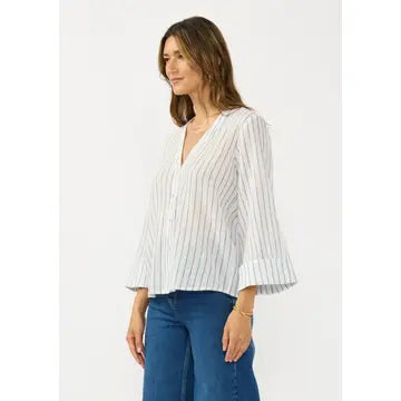 V-Neck Button Down Wide Sleeve Blouse