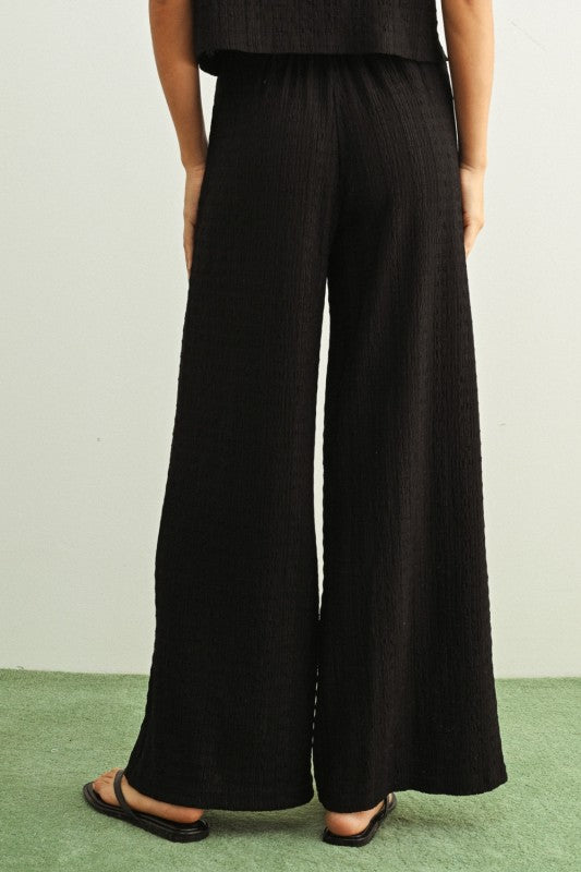 Crinkled Fabric Elastic Band Waist Pants