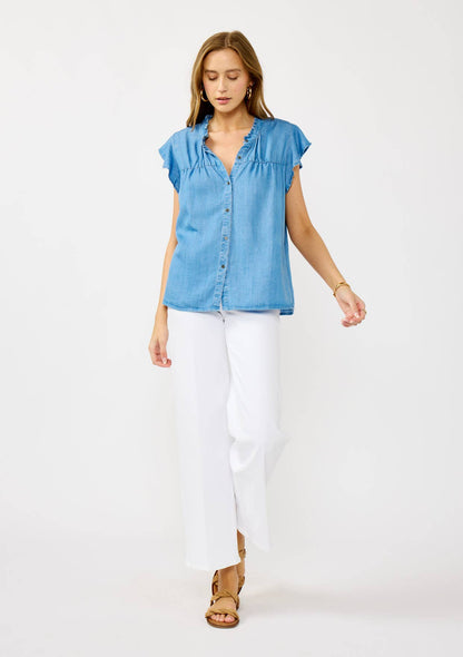 Tencel Flutter Sleeve Button-Down Top
