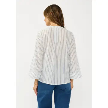 V-Neck Button Down Wide Sleeve Blouse
