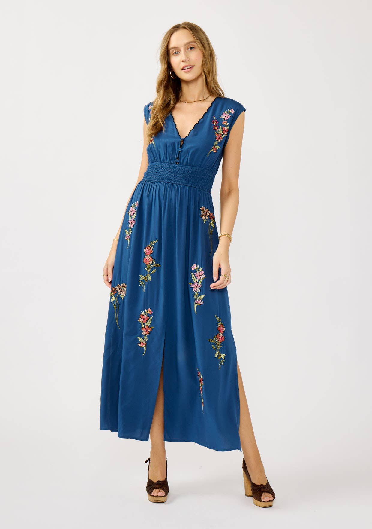 Floral Scalloped Embroidered Maxi Dress