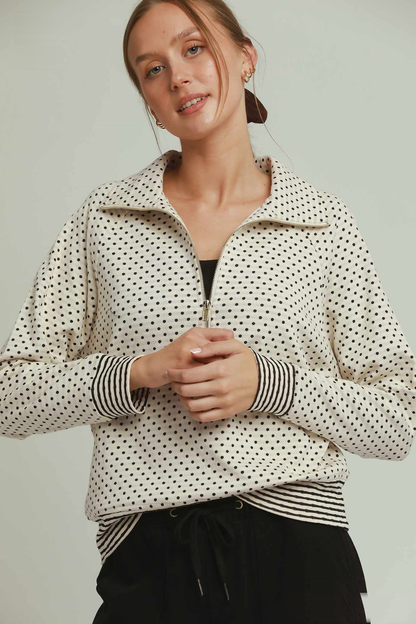 Polka Dot Half Zip Pullover