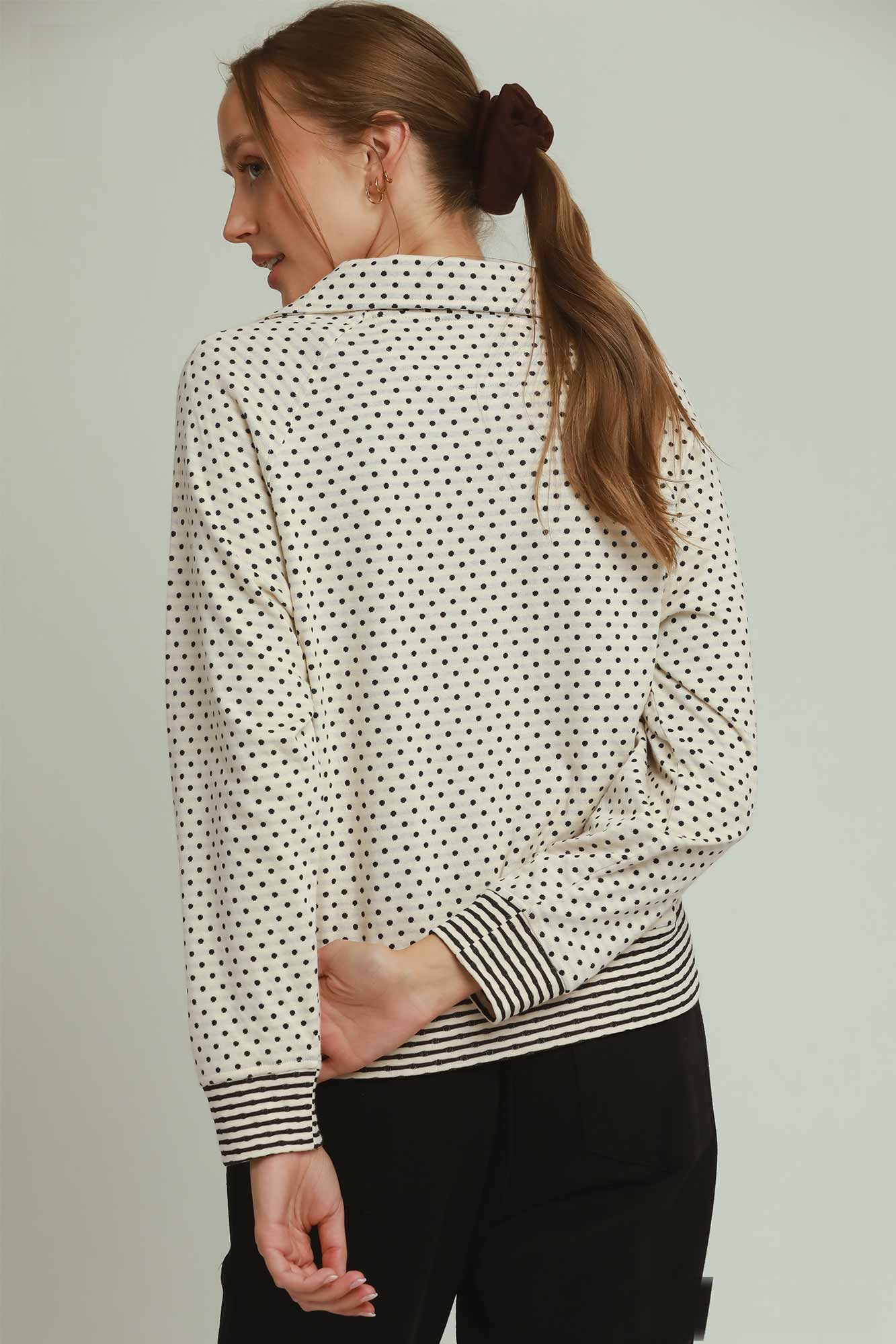 Polka Dot Half Zip Pullover