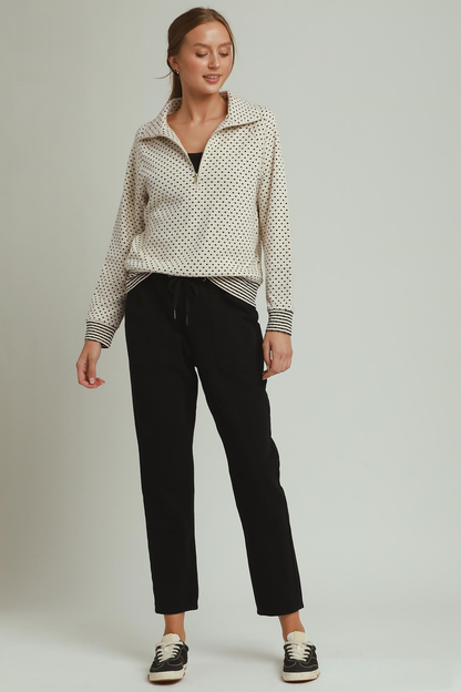 Polka Dot Half Zip Pullover
