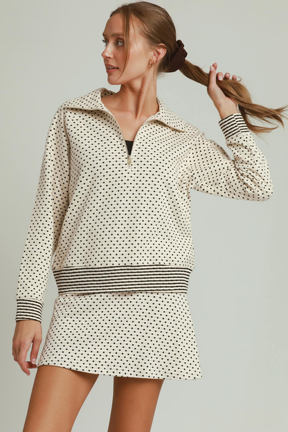 Polka Dot Half Zip Pullover