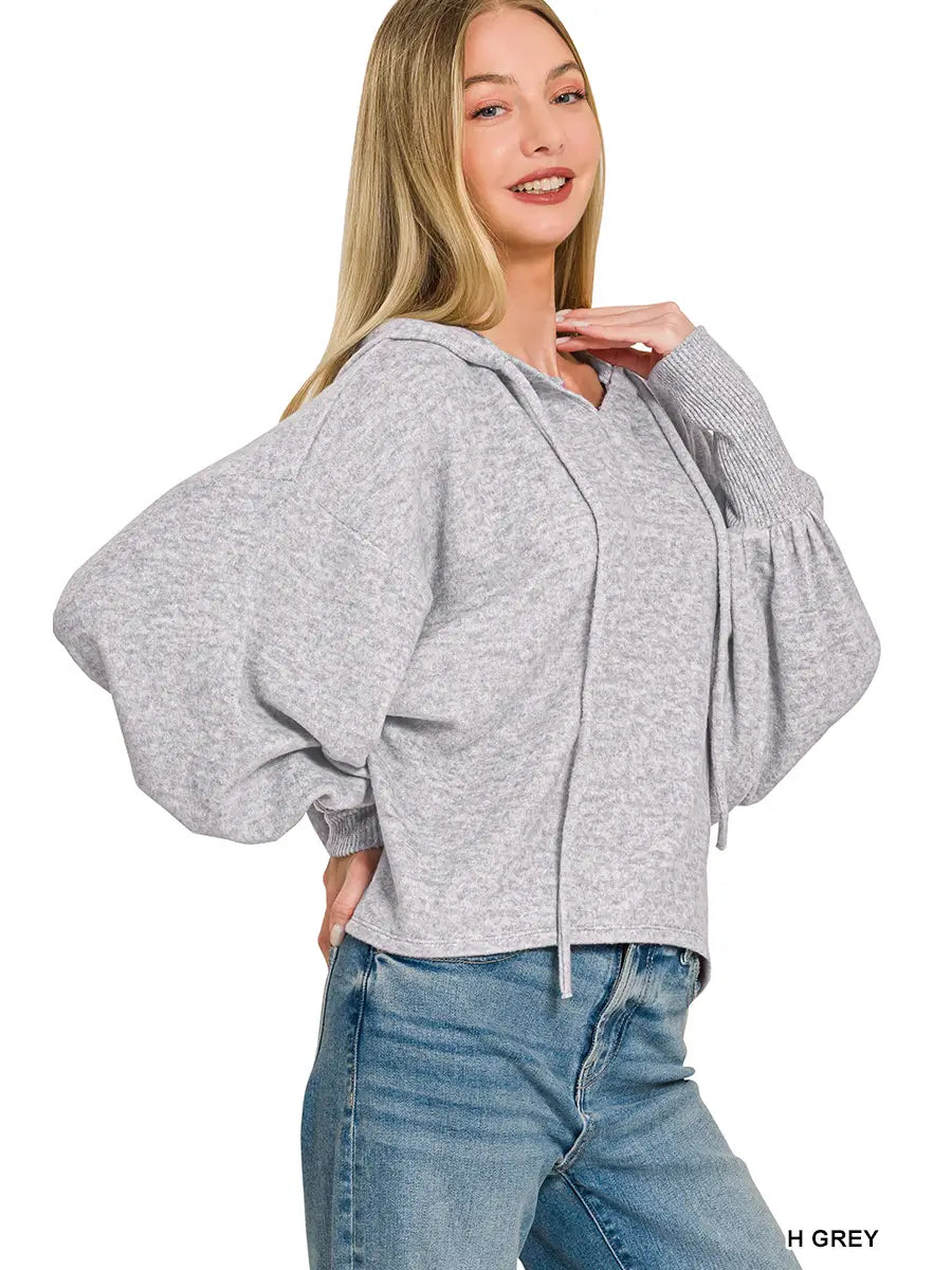 Soft Cropped Balloon Sleeve Hoodie