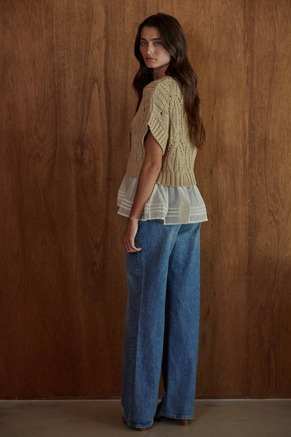 Cable Knit Crew Neck Peplum