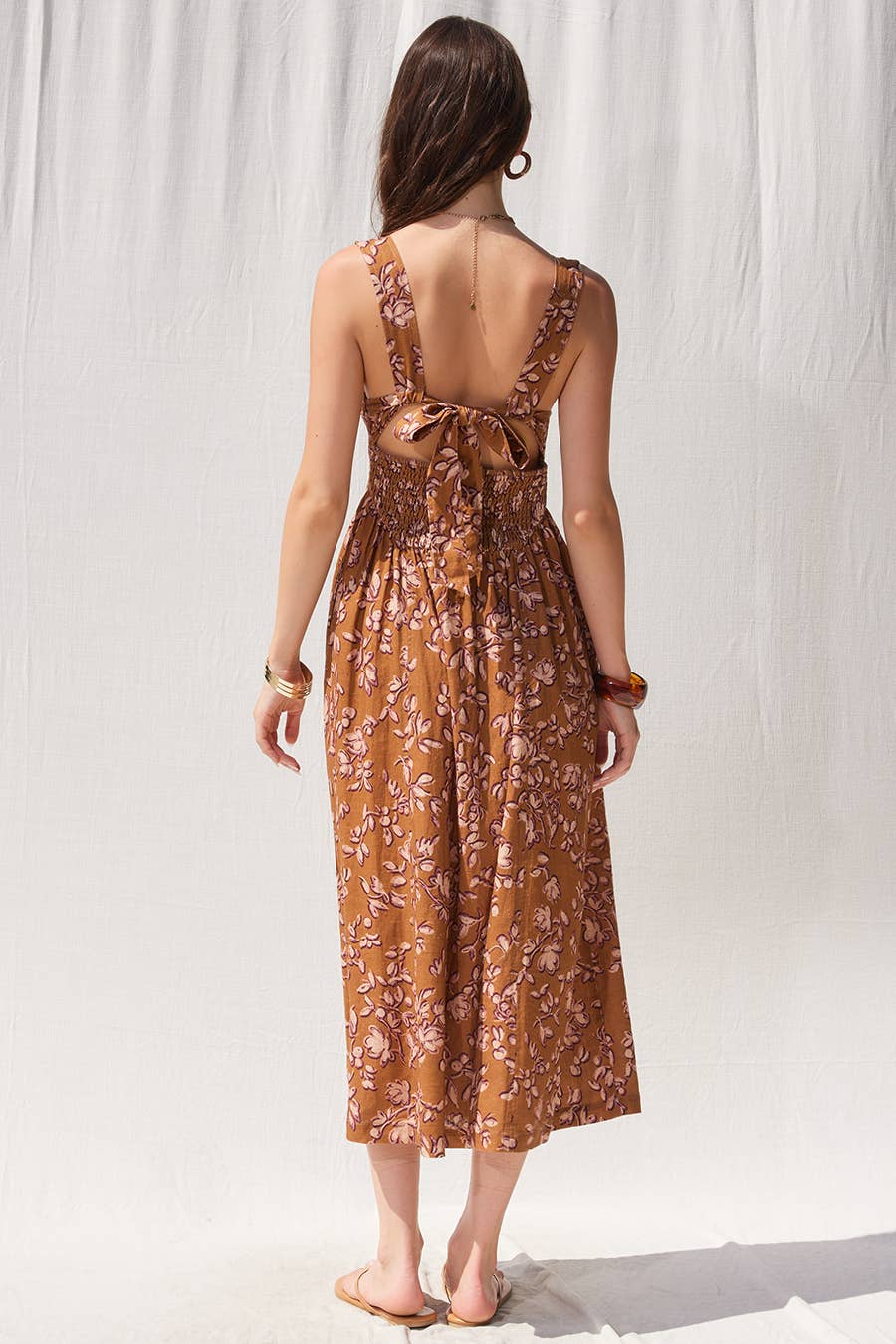 Printed Linen Midi Dress