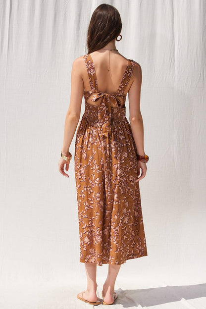 Printed Linen Midi Dress