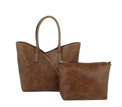 Stitch Trim Detail Shoulder/Tote Set Bag