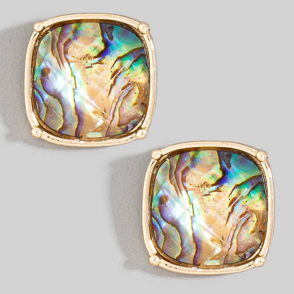 Square Faceted Stone Stud Earrings