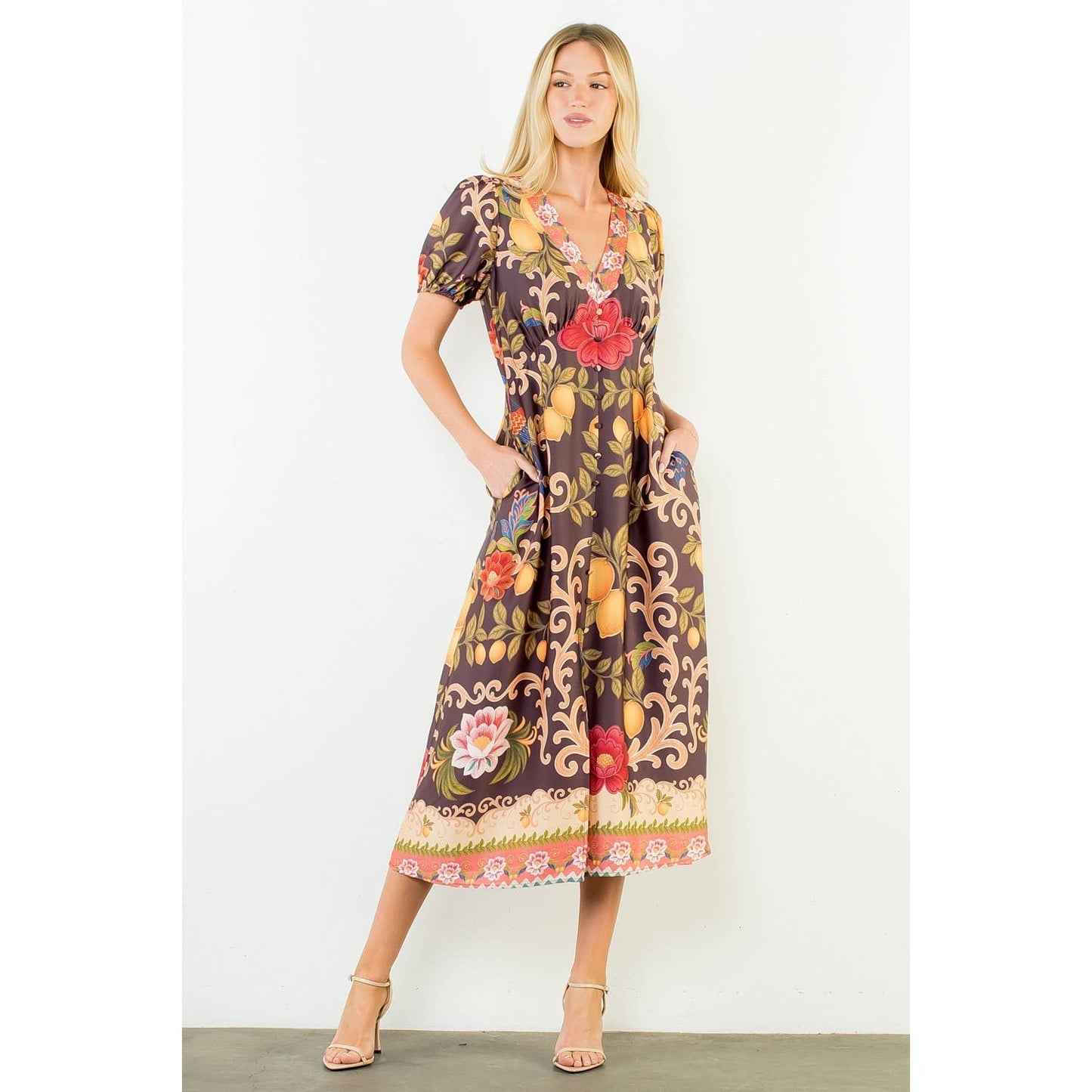 Short Puff Sleeves Pattern Dress