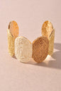 WOVEN RAFFIA DISC METAL CUFF BRACELET
