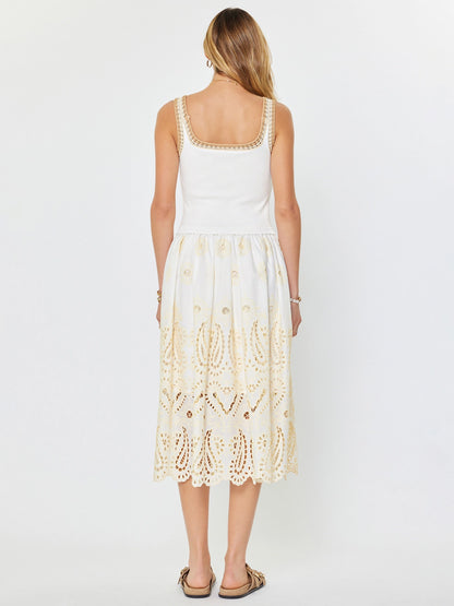 Eyelet Skirt Sleeveless Sweater Combo Midi Dress