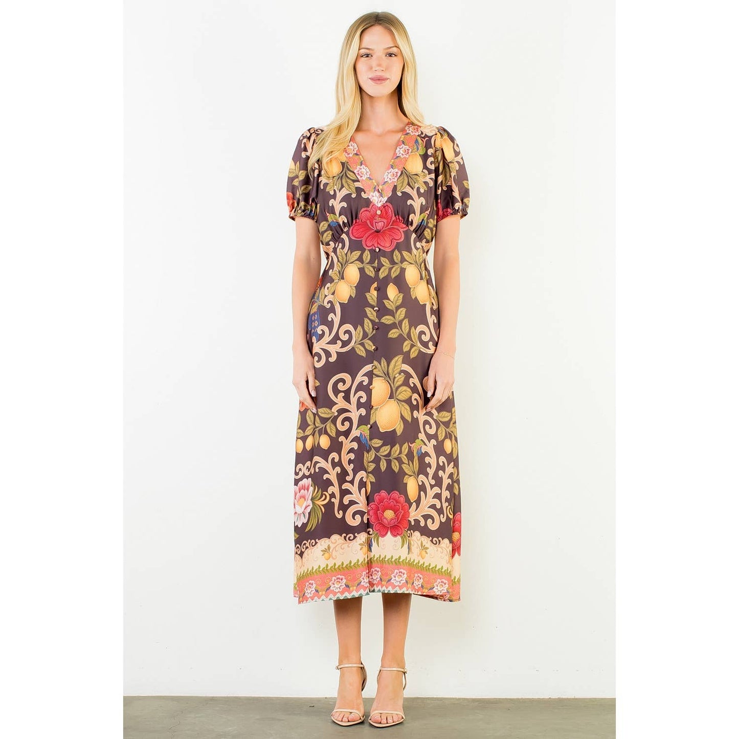 Short Puff Sleeves Pattern Dress